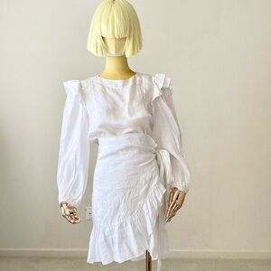 Isabel Marant Etoile Telecia White Linen Long Sleeves Mini Dress SZ 4/36